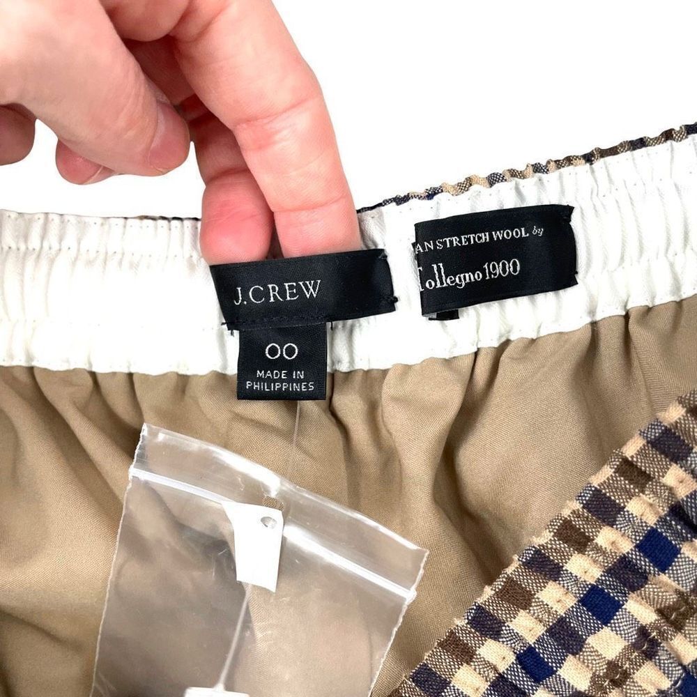 NEW J. Crew Tie-waist straight-leg pants‎ in honey plaid Italian wool Size 00 - Picture 5 of 12